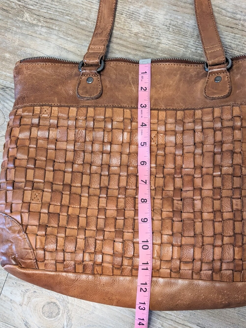 Vilenca (Anthropologie Brown Soft Leather Woven Front Design Laptop Shoulder Bag - Picture 7 of 8